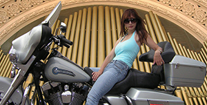 Dr. Carol Williams on Harley motor bike